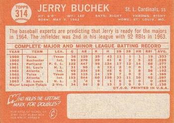 1964 Topps #314 Jerry Buchek Back