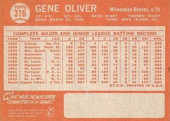 1964 Topps #316 Gene Oliver Back