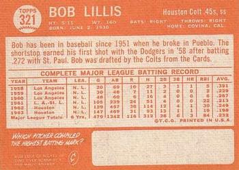 1964 Topps #321 Bob Lillis Back