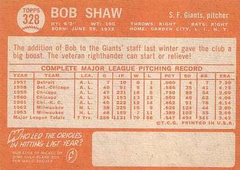 1964 Topps #328 Bob Shaw Back