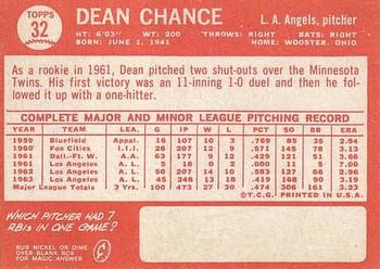 1964 Topps #32 Dean Chance Back