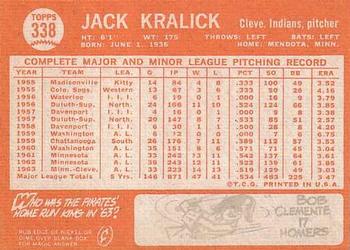 1964 Topps #338 Jack Kralick Back