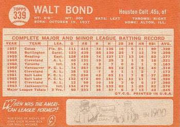 1964 Topps #339 Walt Bond Back