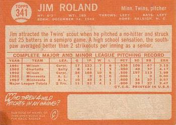 1964 Topps #341 Jim Roland Back