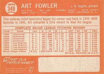1964 Topps #349 Art Fowler Back