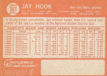 1964 Topps #361 Jay Hook Back