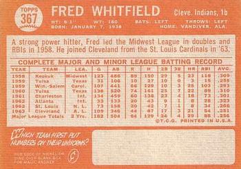 1964 Topps #367 Fred Whitfield Back