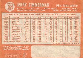 1964 Topps #369 Jerry Zimmerman Back