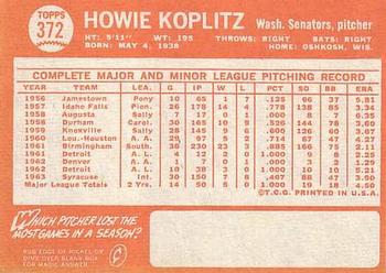 1964 Topps #372 Howie Koplitz Back