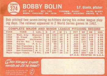 1964 Topps #374 Bobby Bolin Back