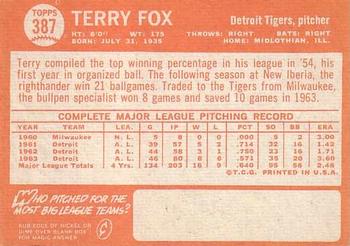 1964 Topps #387 Terry Fox Back