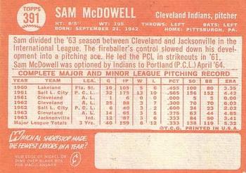 1964 Topps #391 Sam McDowell Back