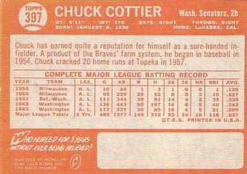 1964 Topps #397 Chuck Cottier Back