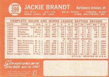 1964 Topps #399 Jackie Brandt Back