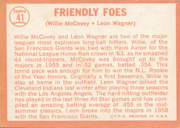 1964 Topps #41 Friendly Foes (Willie McCovey / Leon Wagner) Back