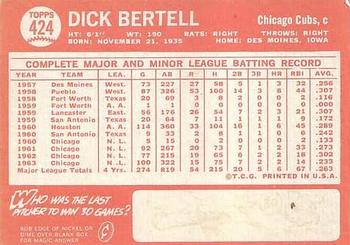 1964 Topps #424 Dick Bertell Back