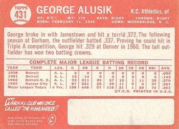 1964 Topps #431 George Alusik Back