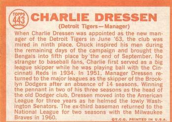 1964 Topps #443 Chuck Dressen Back