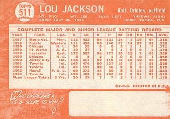 1964 Topps #511 Lou Jackson Back