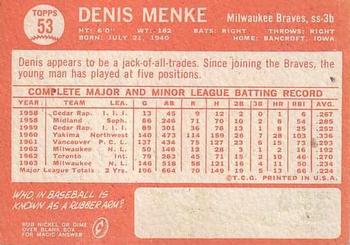 1964 Topps #53 Denis Menke Back