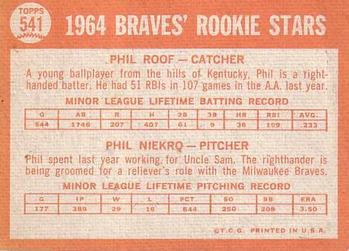 1964 Topps #541 Braves 1964 Rookie Stars (Phil Roof / Phil Niekro) Back