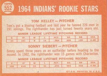 1964 Topps #552 Indians 1964 Rookie Stars (Tom Kelley / Sonny Siebert) Back