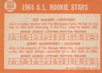1964 Topps #564 A. League 1964 Rookie Stars (Joe McCabe / Jerry McNertney) Back