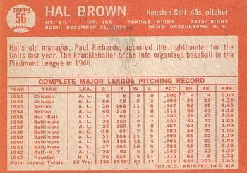 1964 Topps #56 Hal Brown Back