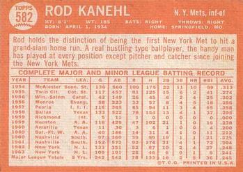 1964 Topps #582 Rod Kanehl Back
