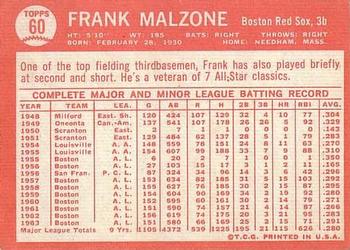 1964 Topps #60 Frank Malzone Back