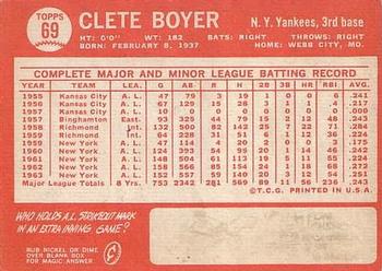 1964 Topps #69 Clete Boyer Back