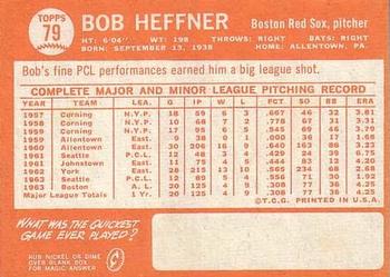 1964 Topps #79 Bob Heffner Back