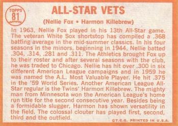1964 Topps #81 All-Star Vets (Nellie Fox / Harmon Killebrew) Back