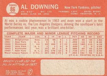 1964 Topps #86 Al Downing Back