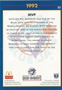 1993 Donruss McDonald's Toronto Blue Jays Great Moments #25 1992-WS MVP (Pat Borders) Back