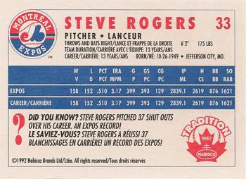 1992 Nabisco Canada Tradition #33 Steve Rogers Back