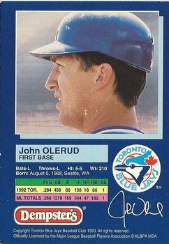 1993 Dempster's Toronto Blue Jays #10 John Olerud Back