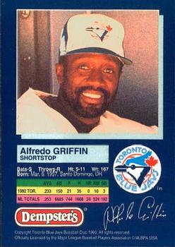 1993 Dempster's Toronto Blue Jays #12 Alfredo Griffin Back