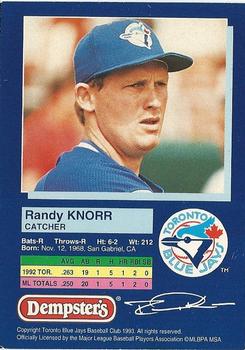 1993 Dempster's Toronto Blue Jays #17 Randy Knorr Back