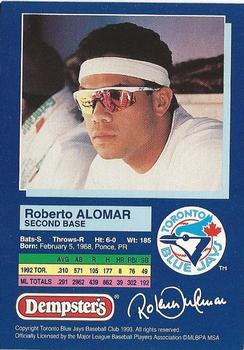 1993 Dempster's Toronto Blue Jays #2 Roberto Alomar Back