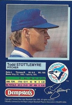 1993 Dempster's Toronto Blue Jays #5 Todd Stottlemyre Back