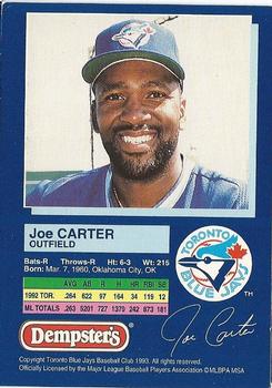 1993 Dempster's Toronto Blue Jays #6 Joe Carter Back