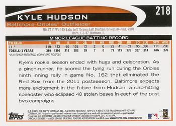 2012 Topps #218 Kyle Hudson Back