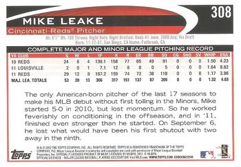 2012 Topps #308 Mike Leake Back