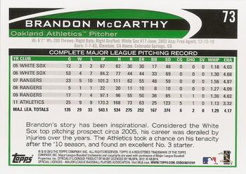 2012 Topps #73 Brandon McCarthy Back