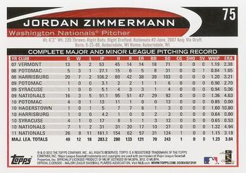 2012 Topps #75 Jordan Zimmermann Back