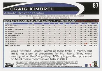 2012 Topps #87 Craig Kimbrel Back