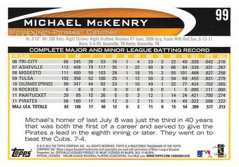 2012 Topps #99 Michael McKenry Back