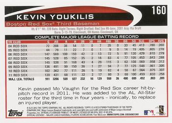 2012 Topps #160 Kevin Youkilis Back