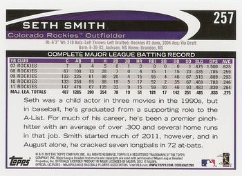 2012 Topps #257 Seth Smith Back